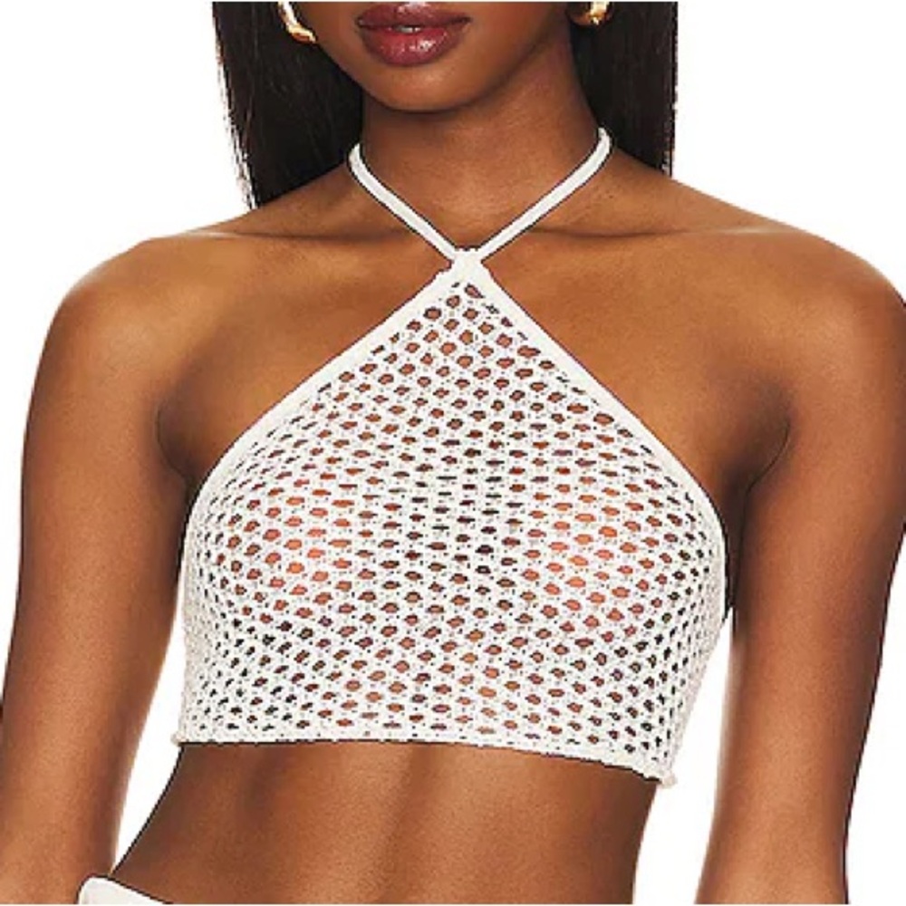NWT- WeWoreWhat x Revolve Fishnet Crochet Halter Top in Off White